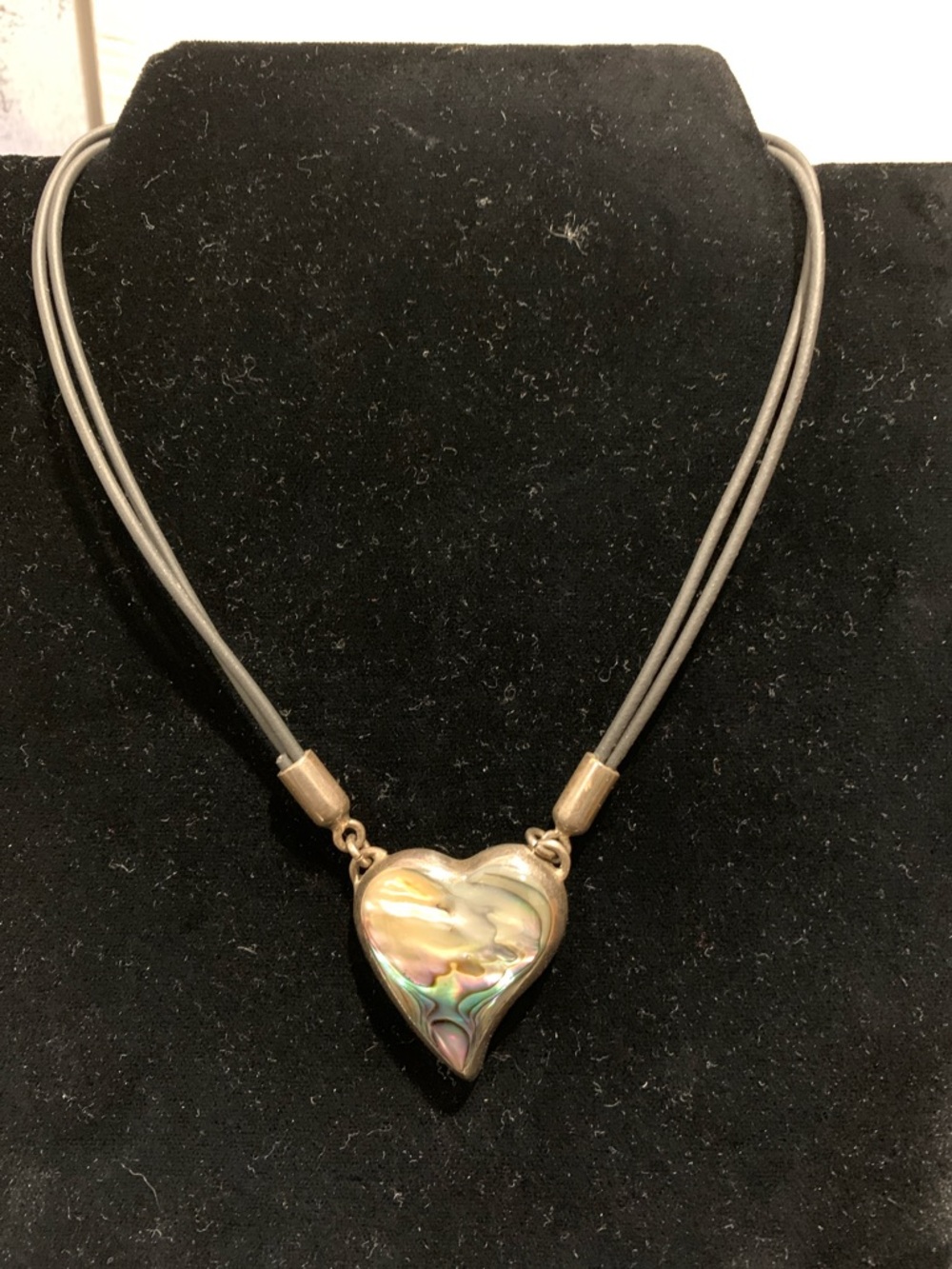 Heart Abalone Pendant 925 silver Mexico  Necklace - vintage hand crafted